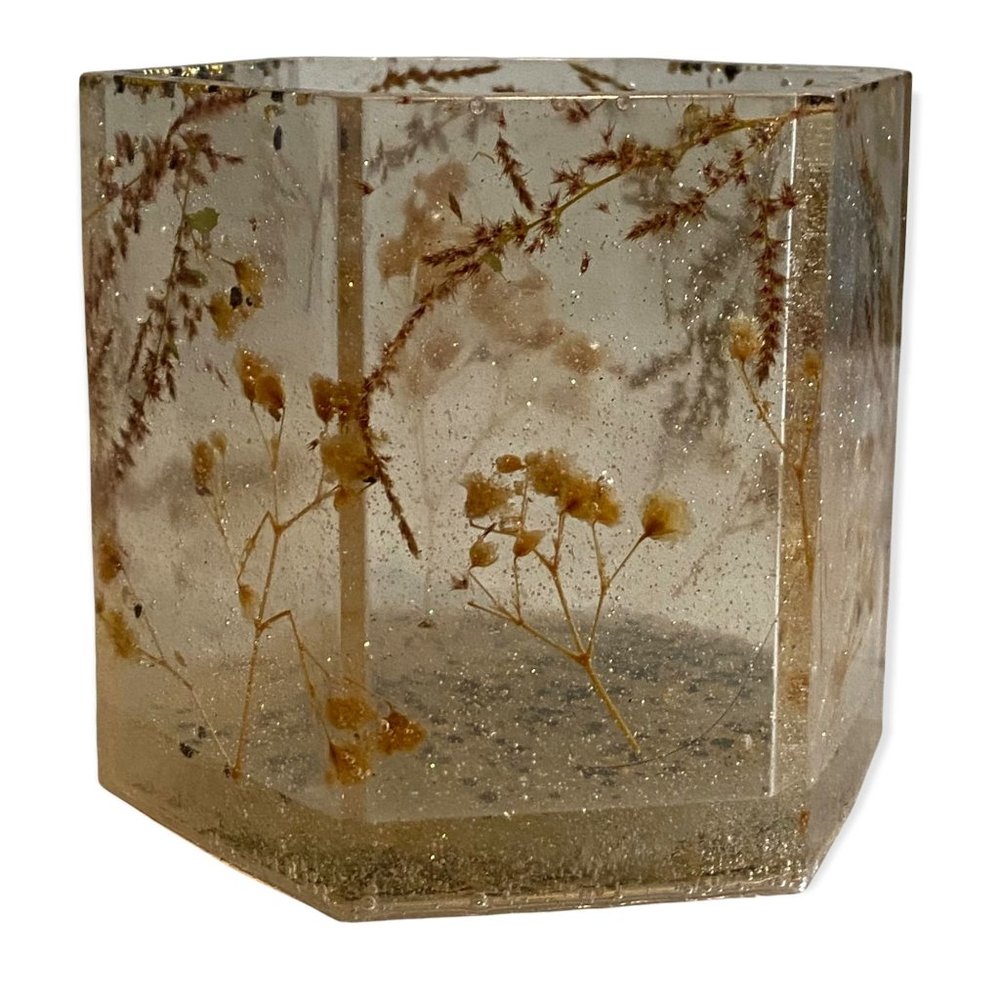 Gold, Cream & Black Resin Handmade Planter, Desktop Pen Holder, Trinket Holder